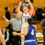 Sequim Gazette photo by Matthew Nash / Sequims Libby Turella shoots a jumper over the Bremerton defense in a 70-41 home win over the Knights on Jan. 19. Turella sank three 30-pointers and scored 11 in the win.