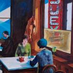 Artwork courtesy of Carrie Rodlend
Chop Suey (1929) by Edward Hopper is reimagined for Carrie Rodlends A Taste of Art show for the month of February in The Ramen Shop, 138 W. Washington St.
