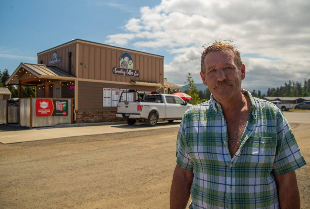 Sequim Gazette file photo by Emily Matthiessen / Tracy Bloom, pictured here speaking about his new business Country Coffee and Grub from the parking lot of Bloom Town in Carlsborg, unexpectedly died at his Sequim home on Jan. 22.