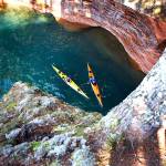 Photo courtesy of Gail Green and Grant Herman / Hiking among the cliffs on the Apostle Islands.