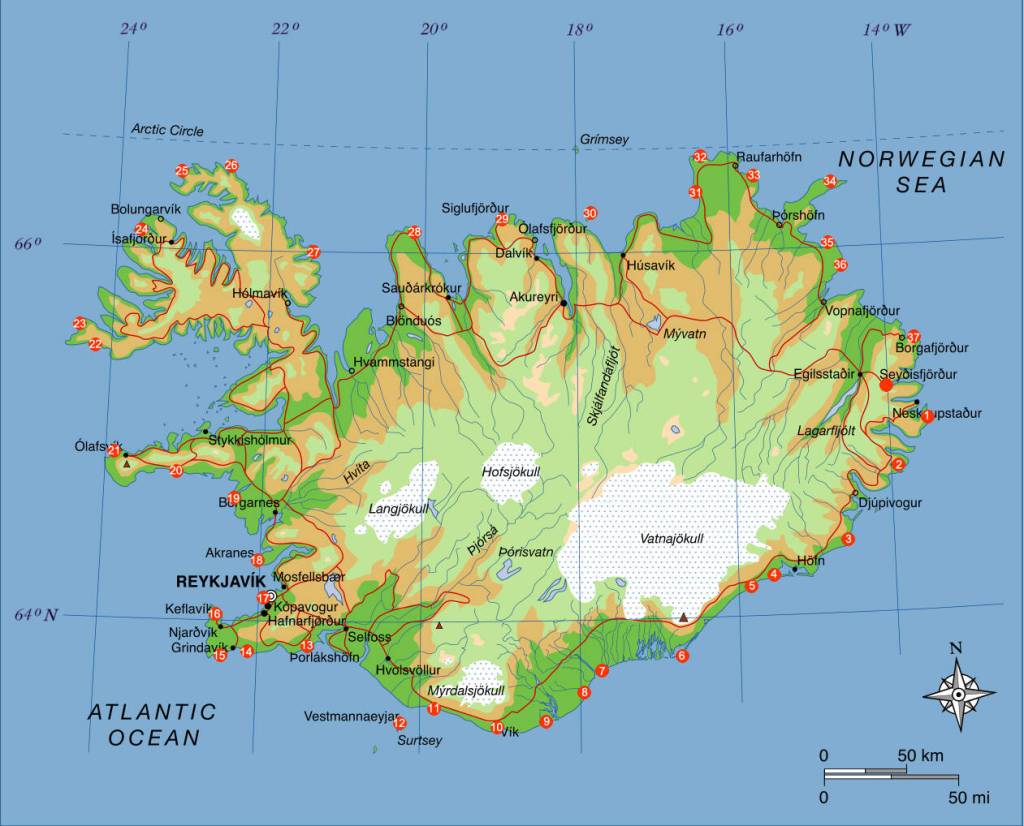Map courtesy of Nigel Foster / Iceland map, with Nigel Fosters 1977 trip marked.