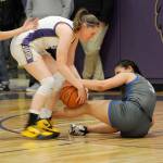 Sequim Gazette photo by Matthew Nash/ Libby Turella fights for the ball on Feb.1 against an Olympic player.