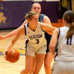 Sequim Gazette photo by Matthew Nash/ Jolene Vaara drives past an Olympic defender on Feb. 1 to dish out one of her game-high 10 assists.