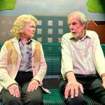 Sequim Gazette photo by Matthew Nash/ Carol and Ralph, played by Sharon DelaBarre and Pat Owens, share a tender moment speaking about their spouses in a dog park bench in Olympic Theatre Arts The Last Romance. It runs Feb. 9-25.