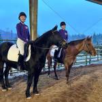Photo by Katie Salmon-Newton
Katelynn Middleton-Sharpe (on Sophie) and Sydney Hutton (on Ginger) compete in the first district meet of the season in January.