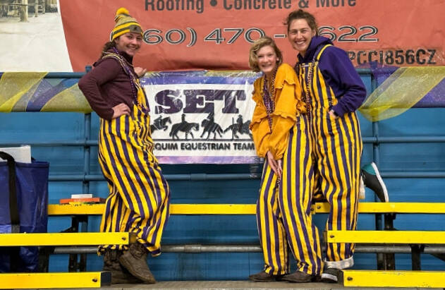 Photo by Cassie Karjalainen / Ady Crosby, Ellie Karjalainen and Anna Swanberg show off Sequim Equestrian Team spirit wear.