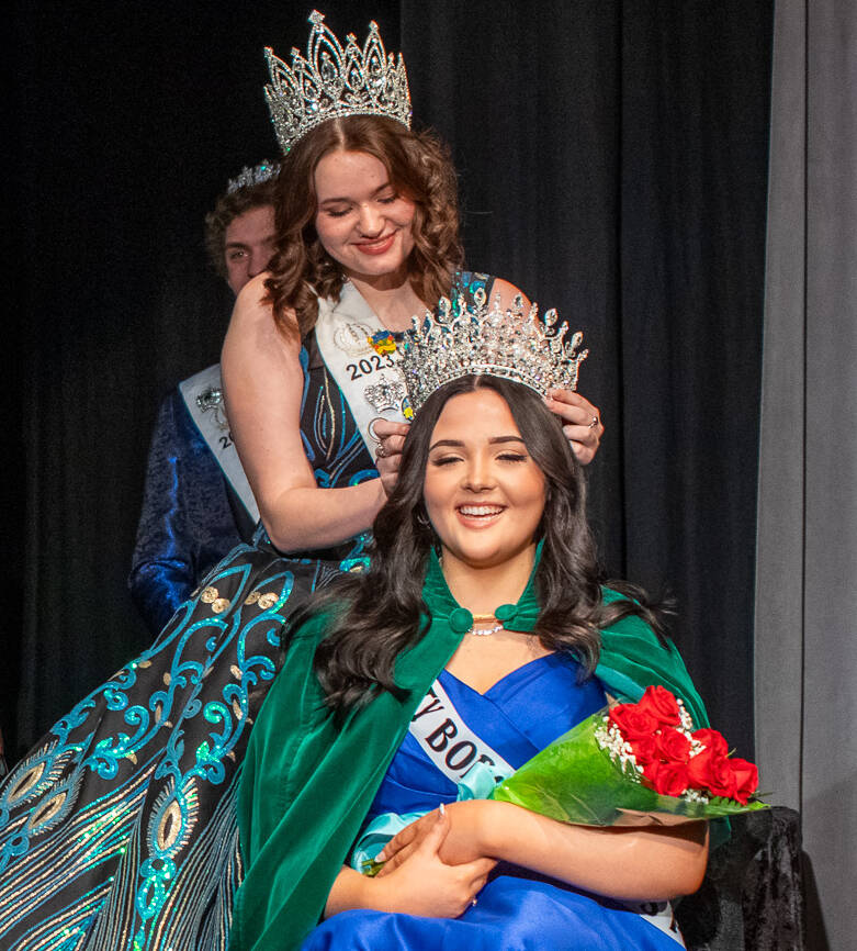 Photo by Emily Matthiessen
Ariya Goettling is crowned the 2024 Sequim Irrigation Festival queen by outgoing festival queen Pepper Reymond at the royalty pageant at Sequim High School on Feb. 24.