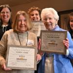Sequim Gazette photo by Michael Dashiell
Finalists for the 2023 Sequim-Dungeness Valley Chamber Commerces Citizen of the Year award include (front row, from left) Carol Labbe and Pauline Olsen. Not pictured is the award recipient Renne Emiko Brock, who was unable to attend the chambers annual awards luncheon on Feb. 27 Pictured with Labbe and Olsen are (back row, from left) chamber president Eran Kennedy, chamber executive director Beth Pratt and Lorie Fazio, Citizen of the Year committee chair.