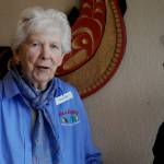 Sequim Gazette photo by Michael Dashiell / Pauline Olsen, a finalist for the 2023 Sequim-Dungeness Valley Chamber Commerces Citizen of the Year award, talks with attendees of the chambers award luncehon on Feb. 27.