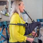 Photo by Emily Matthiessen / Parking Lot Piper Heidi Slack demonstrates the smallpipes, a version of the bagpipes thats more suited to small spaces.
