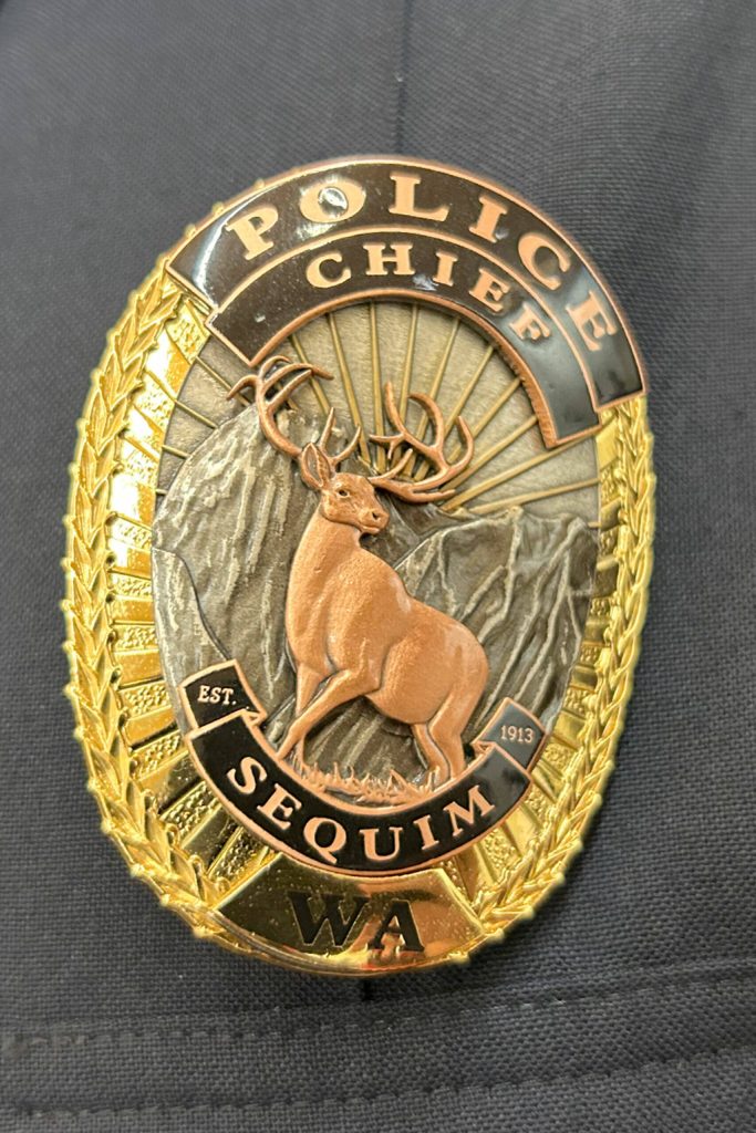 Sequim Gazette photo by Matthew Nash/ Mike Hills Sequim Police Chief badge.