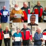 Photos courtesy of Fire District 3
Seven Sequim Community Emergency Response Team (CERT) volunteers are recipients of the Presidents Volunteer Service Award. Awardees accepting their honors from Fire District 3 chief Justin Grider include (top row, from left Dale Fiorillo, Butch Zaharias and Donna Stoffel, and (bottom row, from left) Ernylee Chamlee, Sherrel Miller and Linda Enger, as well as Charles Meyer (inset).