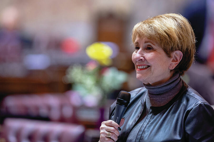 Photo courtesy of Senate Democrats/ Sen. Lisa Wellman, R-Mercer Island, speaks on the floor of the Senate in Olympia.