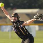 Sequim Gazette photo by Michael Dashiell
Sequims Rylin Whitehead pitches in relief as the Wolves host Bainbridge on March 19. The visiting Spartans edged the Wolves 15-13 in a back-and-forth league contest.