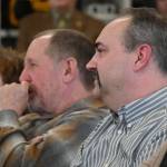 Sequim Gazette photo by Michael Dashiell / Outgoing Fire District 3 chiefs Dan Orr, left, and Ben Andrews listen as they are lauded by colleagues at a March 27 ceremony in Sequim.