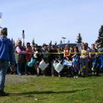 Sequim Gazette photo by Michael Dashiell / Youngsters of ages 9-11 line up to gather eggs at the Sequim Elks Lodges annual Easter egg hunt on March 30.