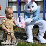 Sequim Gazette photo by Michael Dashiell / Dalton Kinney, almost 2, of Discovery Bay, gets an egg from the Easter Bunny (Walter Ritchie) at the Sequim Elks Lodges Easter Egg Hunt on March 30.