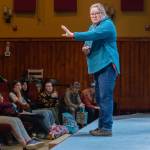 Photo by Emily Matthiessen / Marissa Meek holds the attention of her young students half-way through Olympic Theatre Arts most recent iteration of the youth program. Meek, who has more than 27 years of youth theater instructor experience, is co-directing with Taylor Dowling the programs production of Plays From African Folktales.