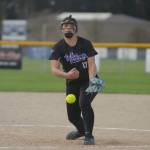 Sequim Gazette photo by Michael Dashiell / Sequim's Taylee Rome looks to keep Kingston bats at bay in an Olympic League game in Sequim on April 9.