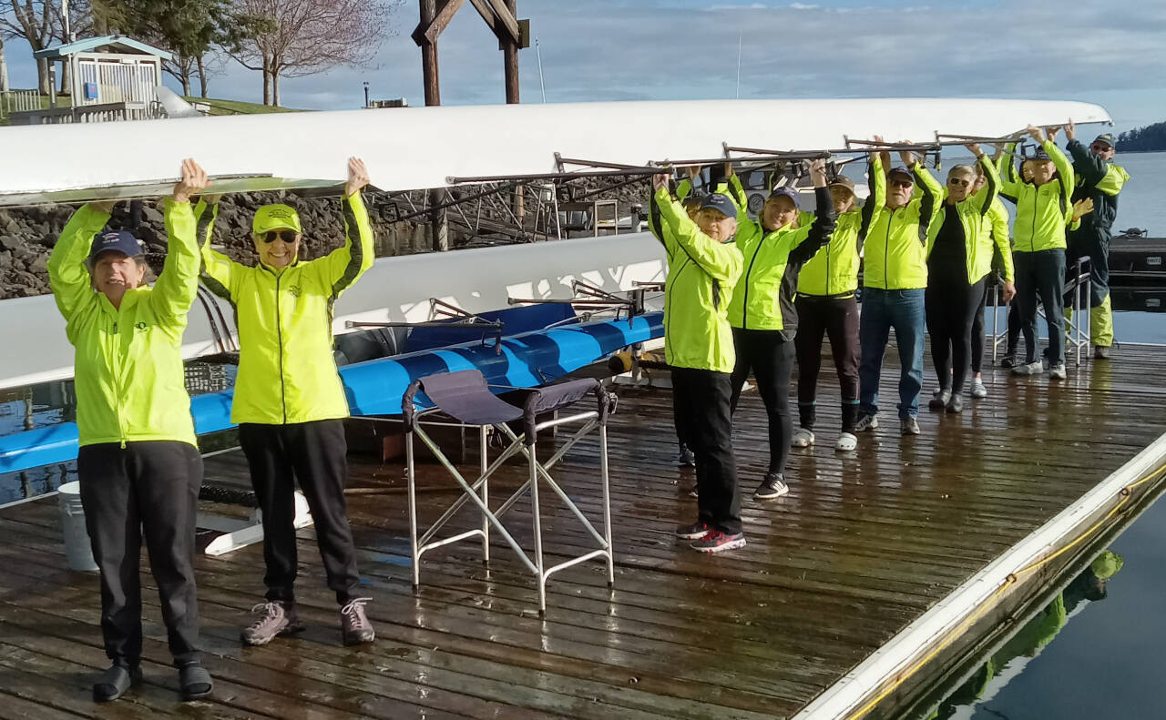 Photo courtesy of Sequim Bay Yacht Club 
Want to get an oar in the water? Join Sequim Bay Yacht Club rowers on Sunday, May 5, for Experience Rowing  an event inviting those 18 and older to try out sculling in the clubs coxed quad training shell. Pictured, from left, are WendyRae Johnson, Gail Clark, Lynn Gilles, Jean Heessels-Petit, Christi Jolly, Dennis Miller, Carolyn DeSalvo, Frank DeSalvo, Rudy Heessels, Amy Holms and Guy Lawrence.
