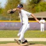 Sequim Gazette photo by Michael Dashiell
Sequim pitcher Ethan Staples pitches in the top of the fifth inning as the Wolves take on Kingston on April 19.