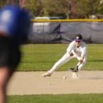 Sequim Gazette photo by Michael Dashiell / Sequim shortstop Devyn Dearinger sizes up a grounder and looks to throw out a Kingston batter in an April 19 Olympic League game.