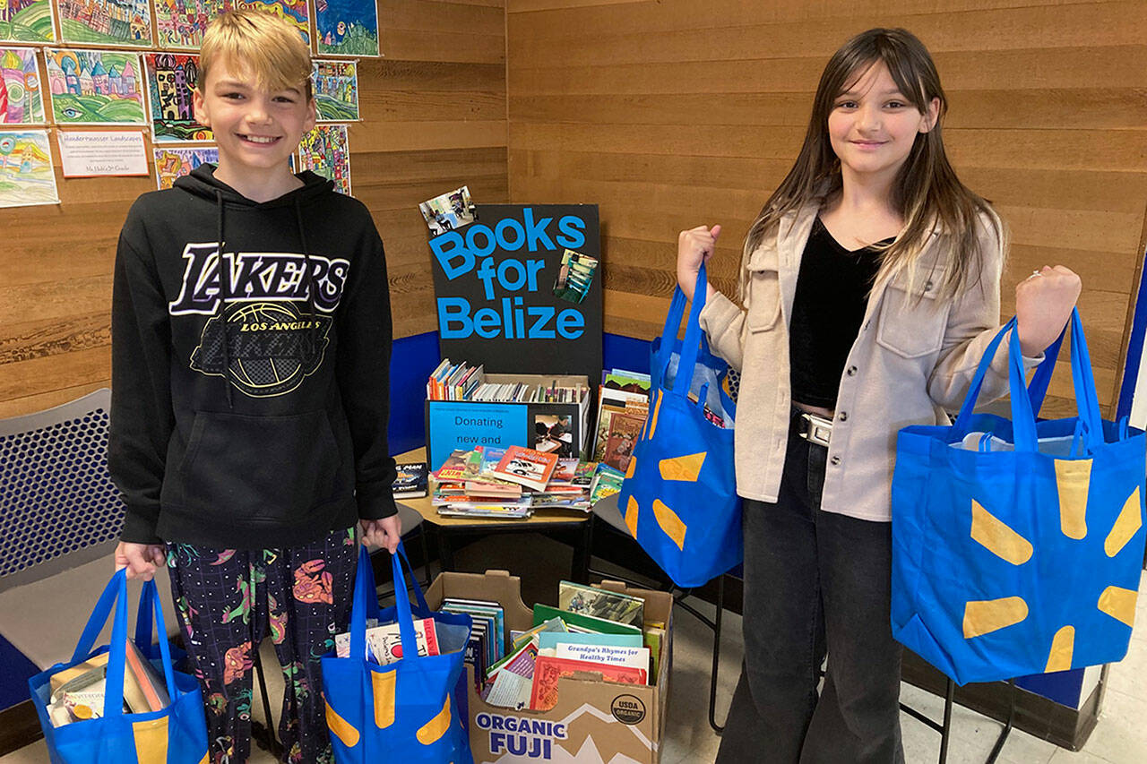 Photo courtesy Renee Mullikin
On April 19, Cash and Brooklyn Moody brought four bags of books to donate to the Books for Belize Book Drive at Helen Haller Elementary School. Donation boxes are available through April 30 at local elementary schools and open to public donations of new or gently used childrens books.