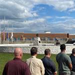 Photo courtesy Chris Turner
Flags for National Fallen Firefighters Memorial Weekend (set for May 4-5) were delivered on April 10 with a ceremonial bell ringing and bagpipe music to recognize fallen firefighters from 2023, including Sequims Capt. Chad Cate. A candlelight and memorial service will be livestreamed May 4-5.
