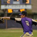 Sequim Gazette photo by Michael Dashiell / Sequims Ethan Staples looks to shut down the North Mason Bulldogs in the top of the fourth inning in an April 24 Olympic League match-up.