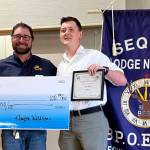 Photo courtesy of Sequim Elks Lodge / Ryan Stites, right, accepts his April 2024 Student of the Month honor from Sequim Elks Exalted Ruler Klayton Waldron.