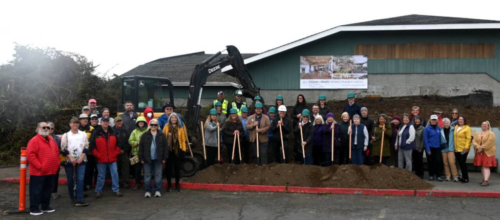 Sequim Gazette photo by Michael Dashiell / Donors join staff from the North Olympic Library System and construction partners at the groundbreaking of the Sequim Library expansion project on April 24.