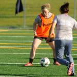 Taryn Asmus participates in a scrimmage at a North Peninsula Football Club practice in Port Angeles on May 7. Asmus scored a hat trick in the NPFCs 3-0 win over a Bremerton squad on May 5.