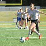 Sequim Gazette photo by Michael Dashiell / Amanda Anderson participates in a drill at a North Peninsula Football Club practice in Port Angeles on May 7.