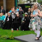 Sequim Gazette photo by Matthew Nash/ Hillarie Strong of Port Angeles models the second place winner Old School at the Trashion Show. It was designed by retired teacher Nancy Watts who used sheet protectors and transparencies sewn and glued on. Strong said she saw the event advertised on Facebook and wanted to try something new. I definitely had fun and Id do it again. It was very, very cool, she said.