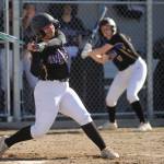 Sequim Gazette photo by Michael Dashiell
Sequims Mikki Green looks to rip into a pitch as the Wolves host North Mason on April 30.