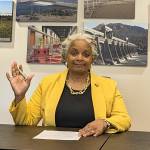 Photo courtesy Nicole Hartman/ Clallam PUD/ Newly appointed Clallam PUD commissioner Phyllis Bernard recites her oath of office for district seat No. 3 on May 1.