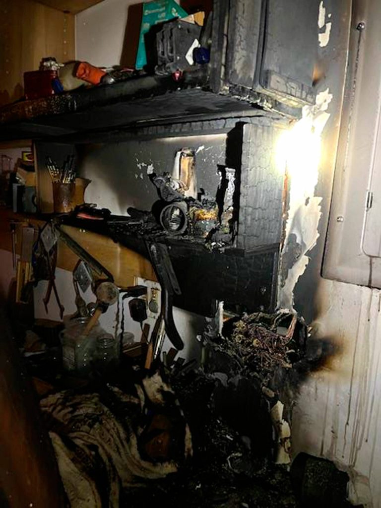 Photo courtesy Chris Turner/ CCFD3/ A fire inside a detached shop on May 8 on Shore Road was contained to a small area due to quick response by firefighters, fire officials reports.