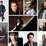Photo courtesy of Music on the Strait 
Artists in the Music on the Straits 2024 lineup include (clockwise, from top left) Stefan Jackiw, David Auerbach, Efe Baltacigil, Paul Wiancko, Ayane Kozasa, Yoonah Kim, Richard ONeill, James Garlick and Jeremy Denk, and (center) Joyce Yang.