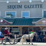 Sequim Gazette photo by Matthew Nash
Drama the horse and Sheri Dingmon travel through downtown Sequim during the Grand Parade on May 11. They received a special third place prize from judges.