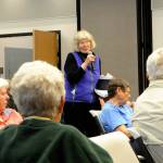 Sequim Gazette photo by Matthew Nash/ Judy Larson, a shareholder, comments that the 2023 annual meeting is invalid because it didnt have proper notice and that it was held on the wrong date, per the Sequim Prairie Tri-Irrigation Associations bylaws.