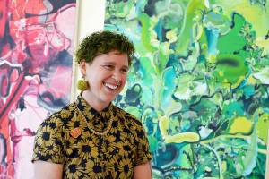 Jaiden Dokken, at Jeanette Best Gallery in Port Townsend, is Northwind Art's new exhibits coordinator. (Northwind Art)