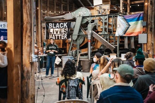 Photo credit Zion Hilliker / Jenson speaks at previous Pride Picnic in June 2022.