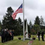 Sequim Gazette photo by Matthew Nash/ Members of the Veterans of Foreign War Post 4760 and American Legion Jack Grennan Post 62 hold a Memorial Day ceremony on May 27 in Sequim View Cemetery honoring those lost while serving in the U.S. armed forces. It was one of five ceremonies held in the Sequim area between the two groups on the day of remembrance.