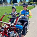 Photos courtesy of Sequim Wheelers
Volunteers from Sequim Wheelers offer rides and speak with students at Salish Coast Elementary School in Port Townsend in April.