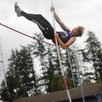 Sequim Gazette photo by Michael Dashiell / Sequims Ari Skov clears the pole vault bar at the West Central Bi-district meet in Belfair on May 18. Skov, who won the event with a 12-9 mark and qualifed for the class 2A state meet, was named to the all-Olympic League first team.