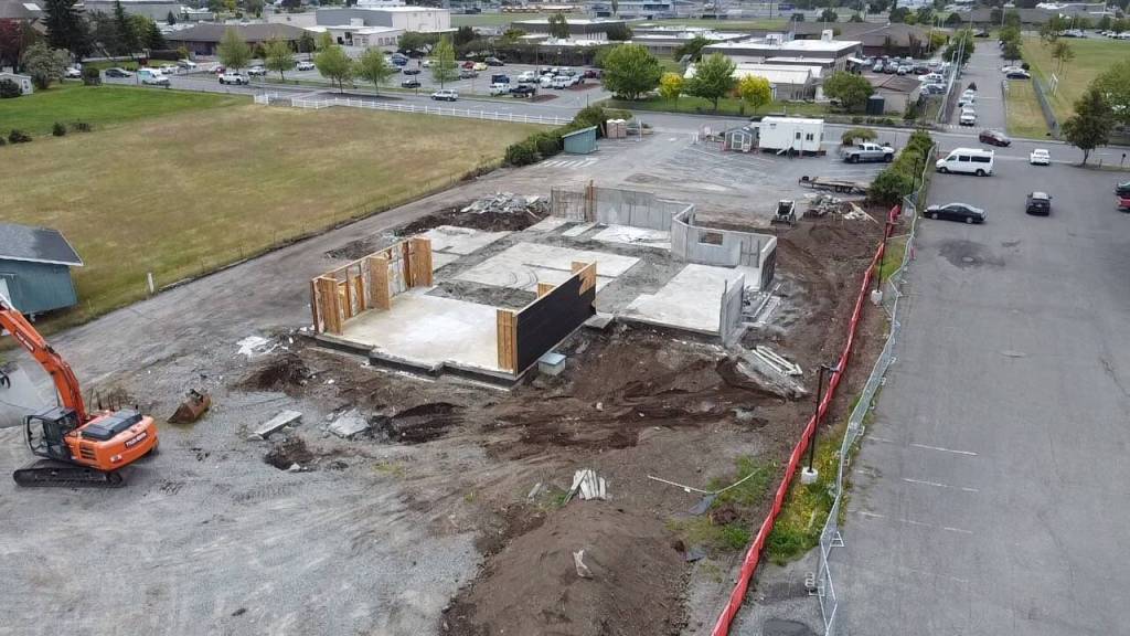 Photo courtesy of Hoch Construction
An aerial photo shows Hoch Construction workers clearing most of the Sequim Library structure away for a major expansion project to be completed by spring 2025.