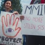 Sequim Gazette photo by Elijah Sussman / Zumi Chawner of the Lummi Tribe showing support for MMIP on Red Dress Day. May 3.