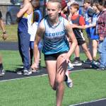 Photo by Caleb Gentry / Emma Desjardins of Sequim looks for a good mark in the long jump at a league meet in Forks earlier this spring.