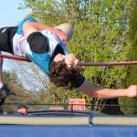 Photo by Caleb Gentry / Matia Divinsky of Sequim clears the high jump bar in a 2024 league meet in Forks.