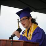 Sequim Gazette photo by Michael Dashiell / Brody Anderson, one of five valedictorians for Sequim High Schools Class of 2024, offers his speech to classmates at the June 14 graduation ceremony.